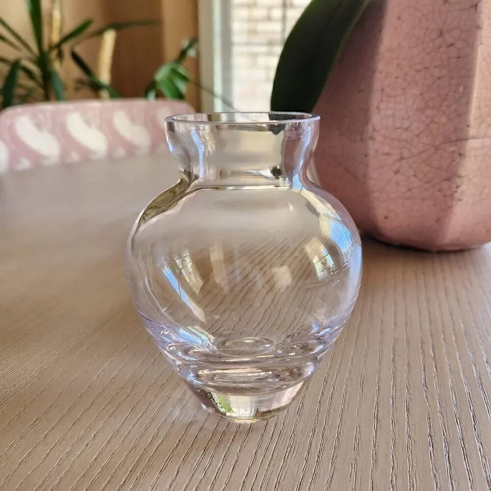 Clear mini glass vase round tulip top flare 5 in